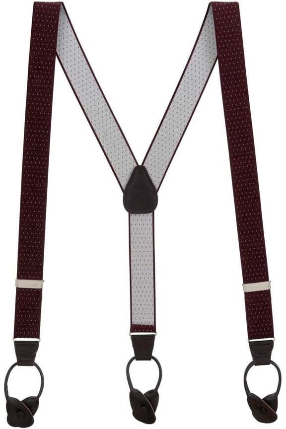 Woven Pin Dot Suspenders- 1.38-Inch Wide Elastic - Button - 6 Colors & 2 Sizes