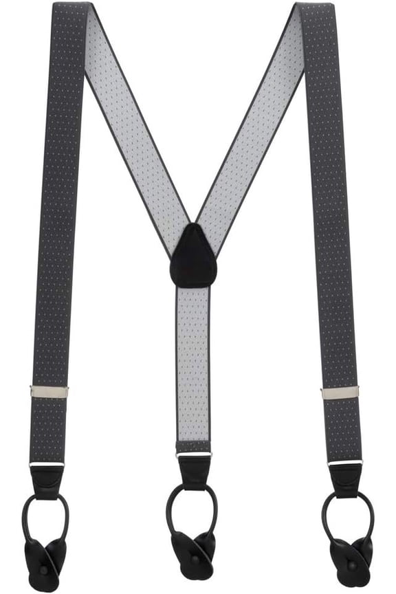 Woven Pin Dot Suspenders- 1.38-Inch Wide Elastic - Button - 6 Colors & 2 Sizes