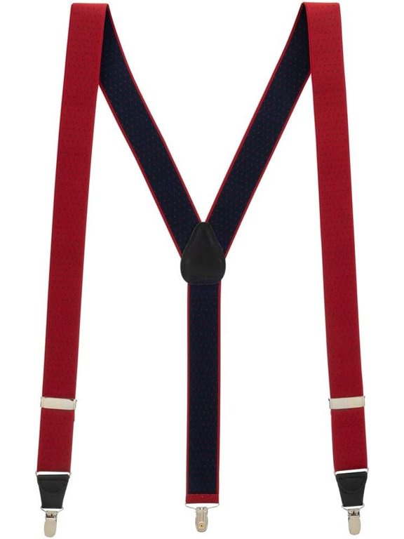 Woven Pin Dot Suspenders - 1.38-Inch Wide Elastic - Clip - 6 Colors & 2 Sizes