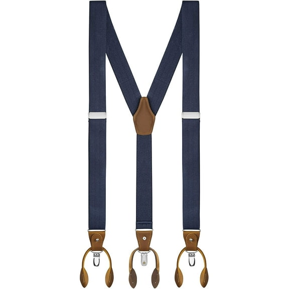 Suspenders For Men - 48" Adjustable Straps 1 1/4" - Y Back With Clips And Buttons