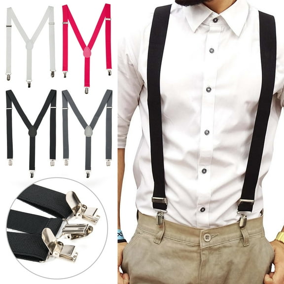 Suspenders One Size Fully Adjustable Y Shaped with Strong Clips Suitable For Daily Wear Party Wedding And All Important Moment (White,Black,Gray,Red)