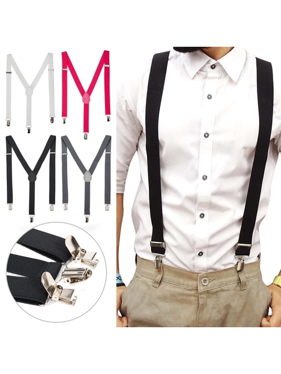 Suspenders One Size Fully Adjustable Y Shaped with Strong Clips Suitable For Daily Wear Party Wedding And All Important Moment (White,Black,Gray,Red)