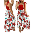 thumbnail image 1 of Suspenders Splicing Fashion Printing Irregular Breasted Dress Elegant Sleeveless Waisted Flower Long Dress Lacing, 1 of 2