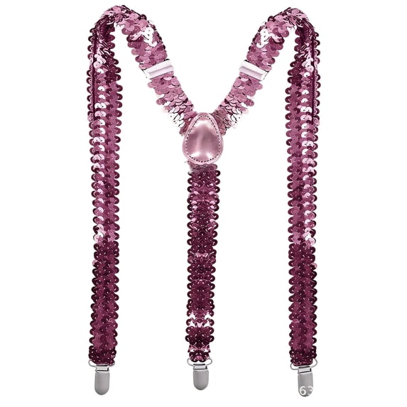 Suspenders Unisex Adjustable Sequin Y-Shape 3 Clips Sparkle Elastic Trouser Suspenders for Party Cosplay Costume Pink One Size