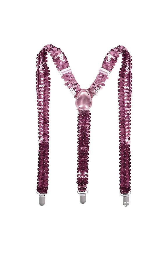 Suspenders Unisex Adjustable Sequin Y-Shape 3 Clips Sparkle Elastic Trouser Suspenders for Party Cosplay Costume Pink One Size