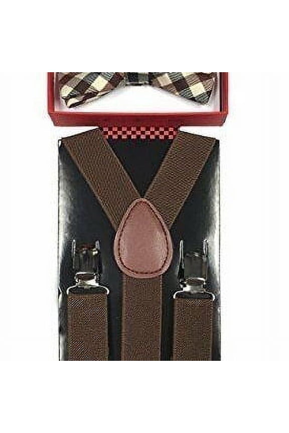 Suspenders and Brown Plaid Bowtie Matching Set Baby Toddler Kids Boys Wedding - New with box/tags