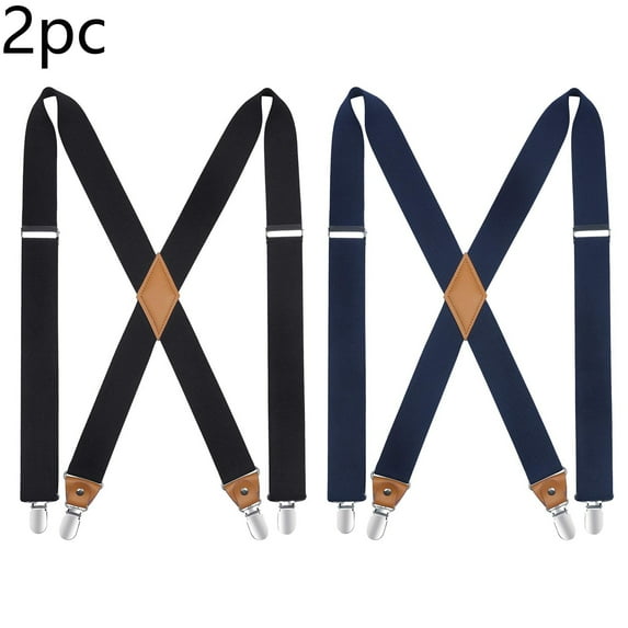 Suspenders for Men, 2pc Elastic Suspender Adjustable Heavy Duty X-Back 1.4" Clips for Work Trousers