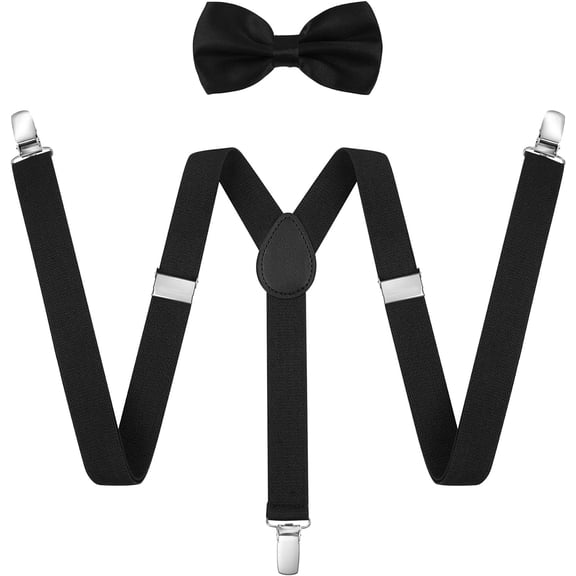 Suspenders for Men Adjustable Buckle with Mens Suspenders Strong Clip, Elastic Y Shape Suspenders and Bow Tie Set