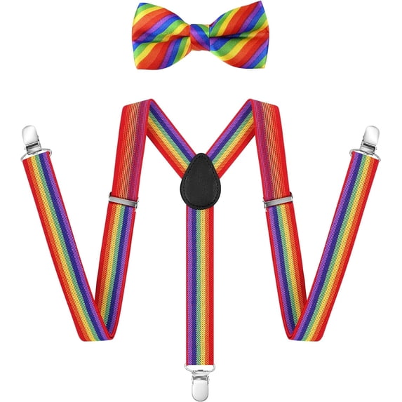 Suspenders for Men Adjustable Buckle with Mens Suspenders Strong Clip, Elastic Y Shape Suspenders and Bow Tie Set