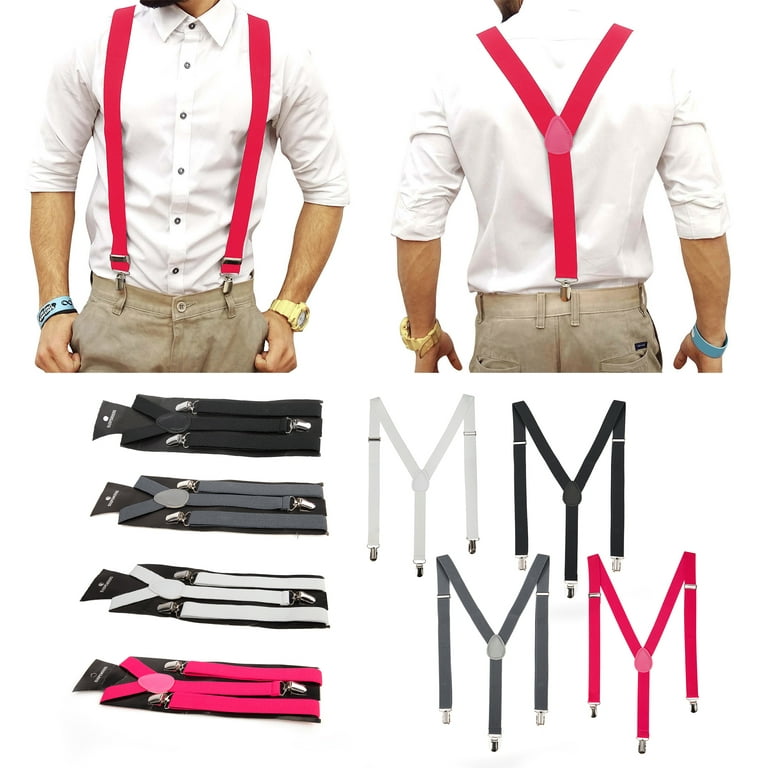 Suspenders for Men, Adjustable Suspenders with Elastic Straps Y-Back  Construction Heavy Duty for Work, Black 