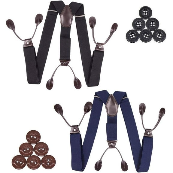 Suspenders for Men Button End 2 Pack Adjustable Mens Pant Suspenders Y Back Elastic Tuxedo Braces