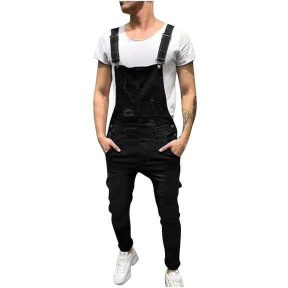 Suspenders for Men Casual Fashion Soid Pocket Ripped Pants Long Pants Cargo Pants Suspender Trousers Pants for Men