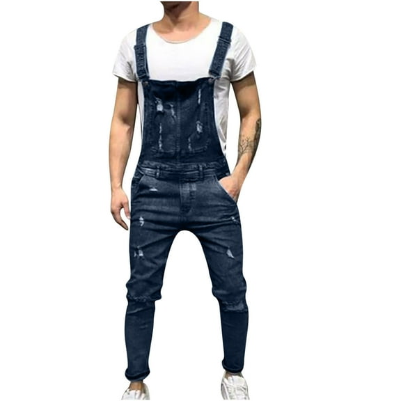 Suspenders for Men Casual Fashion Soid Pocket Ripped Pants Long Pants Cargo Pants Suspender Trousers Pants for Men