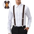 thumbnail image 1 of Mens Elastic Suspenders 1.4" Wide X-Back Adjustable with 4 Heavy-Duty Clips Weddings Formal Wear, 1 of 9