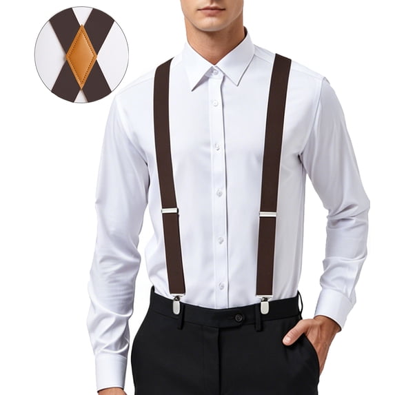 Mens Elastic Suspenders 1.4" Wide X-Back Adjustable with 4 Heavy-Duty Clips Weddings Formal Wear