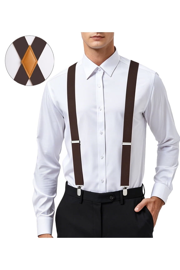 Mens Elastic Suspenders 1.4" Wide X-Back Adjustable with 4 Heavy-Duty Clips Weddings Formal Wear