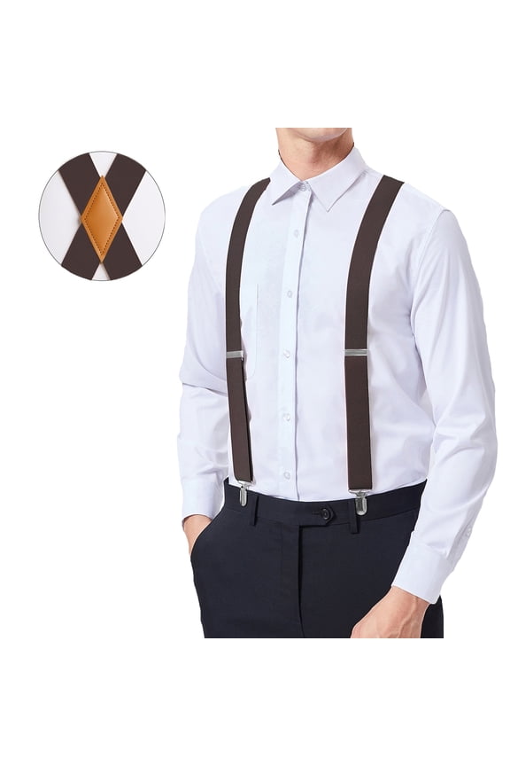 Mens Elastic Suspenders 1.4" Wide X-Back Adjustable with 4 Heavy-Duty Clips Weddings Formal Wear