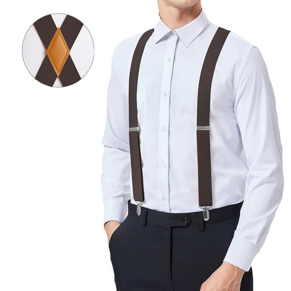 Mens Elastic Suspenders 1.4" Wide X-Back Adjustable with 4 Heavy-Duty Clips Weddings Formal Wear