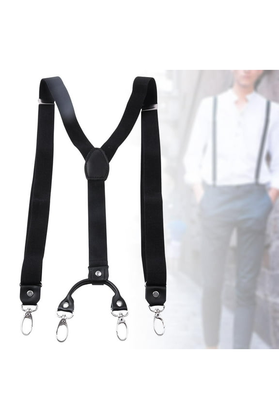 Suspenders for Men, Elastic Adjustable 4 Back Construction 1 Inch Wide Belt Loops Pants for Work Casual Accessories , Black