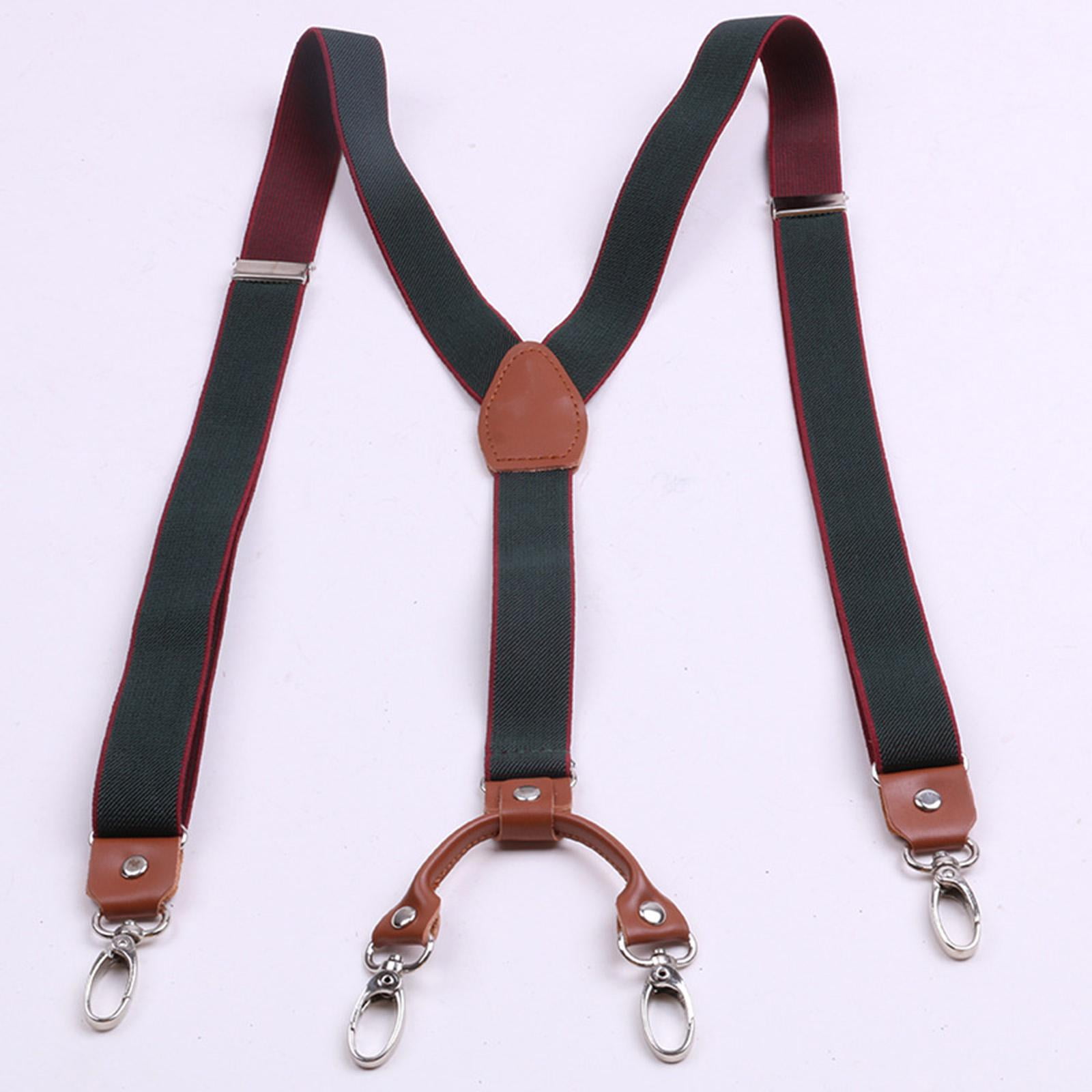 Suspenders for Men, Elastic Adjustable 4 Back Construction 1 Inch Wide Belt  Loops Pants for Work Casual Accessories , Green 