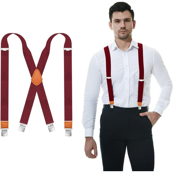 Suspenders for Men Heavy Duty Clips Elastic Adjustable Straps Vintage X Back