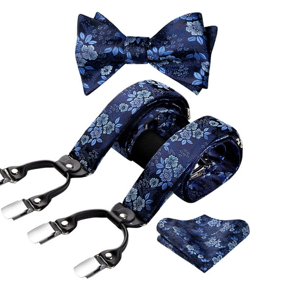 Suspenders for Men Paisley Floral Self Tied Bow Tie and Suspender Pocket Square Sets Adjustable Wedding