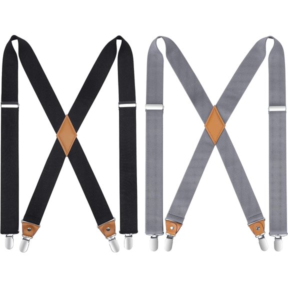 Suspenders for Men X-Back 1.4" Adjustable Elastic Suspender Braces Strong 4 Clips for Work Trousers Wedding