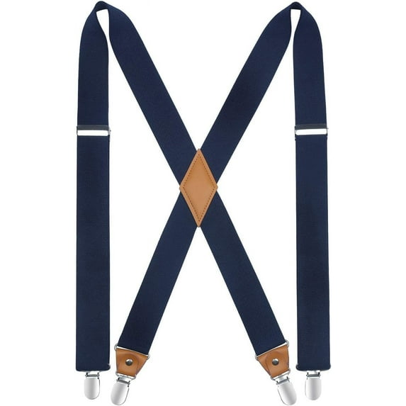Suspenders for Men X-Back 1.4" Adjustable Elastic Suspender Braces Strong 4 Clips for Work Trousers Wedding