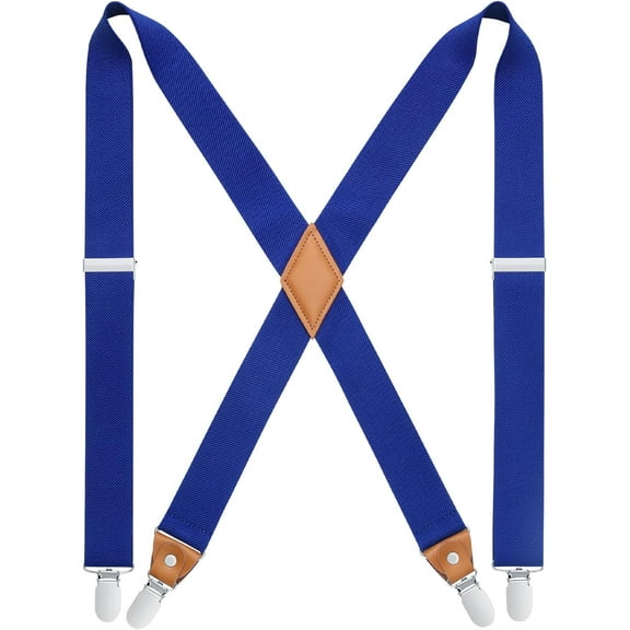 Suspenders for Men X-Back 1.4" Adjustable Elastic Suspender Braces Strong 4 Clips for Work Trousers Wedding