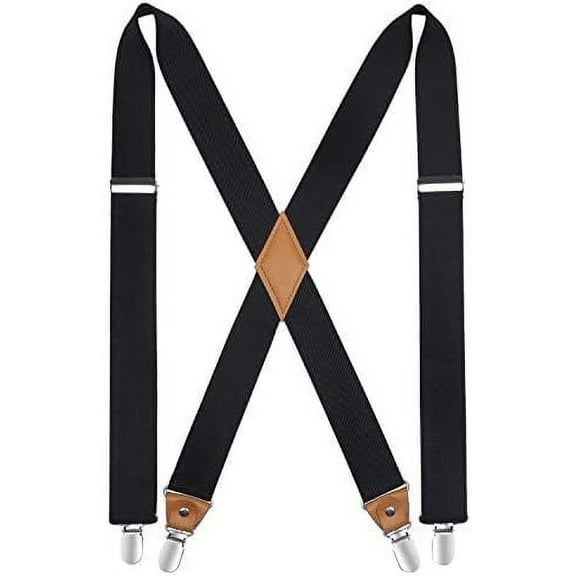Suspenders for Men X-Back 1.4" Adjustable Elastic Suspender Braces Strong 4 Clips for Work Trousers Wedding