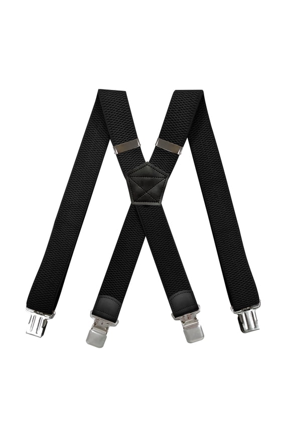 Suspenders for Men X Back 4 Metal Clips 1.5 Inch Wide Strong Clip Black Suspenders for Work