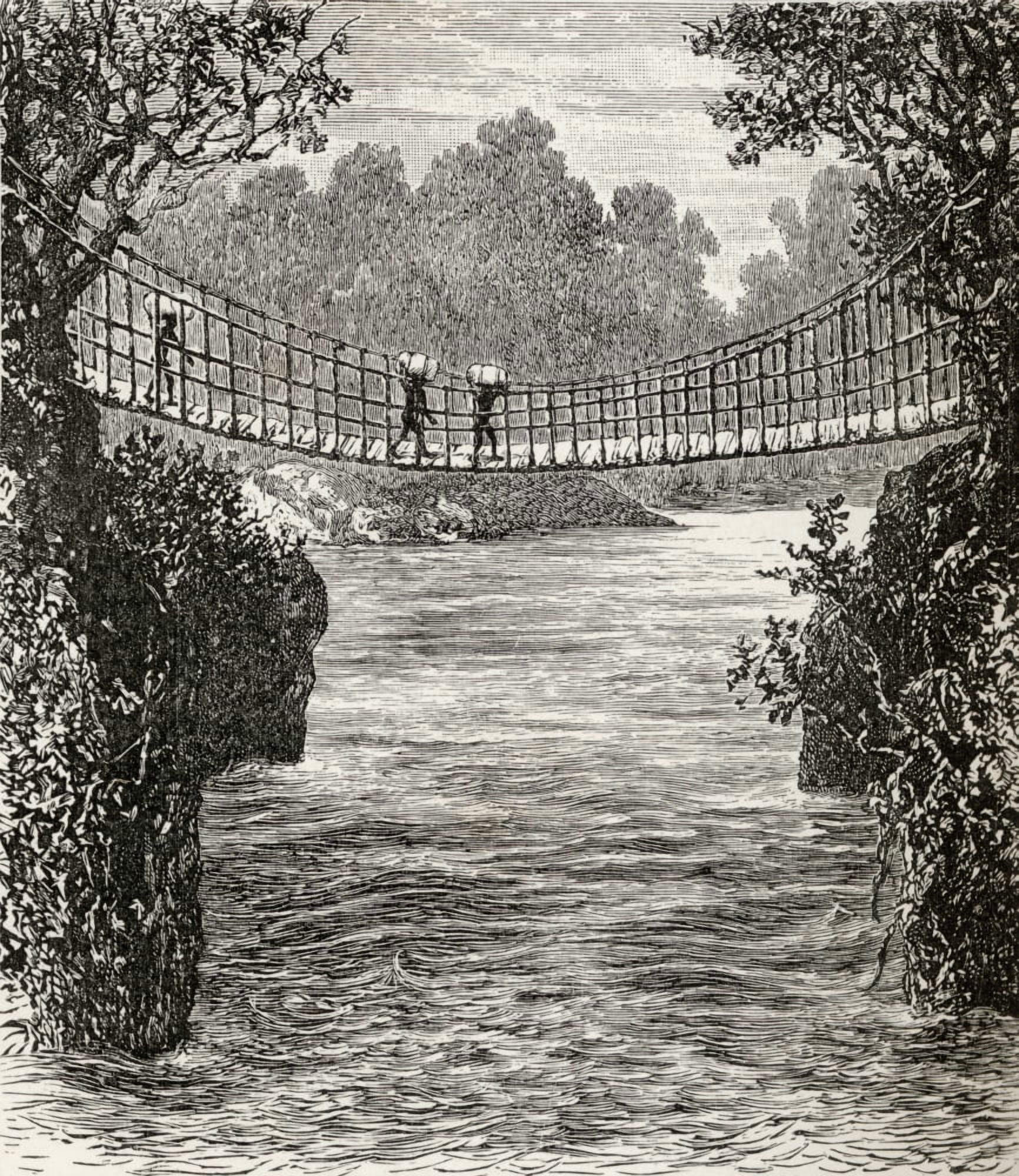Suspension Bridge Across The Ituri River The Congo Africa From In Darkest Africa By Henry M Stanley Published 1890 Canvas Art - Ken Welsh Design Pics (13 x 15)