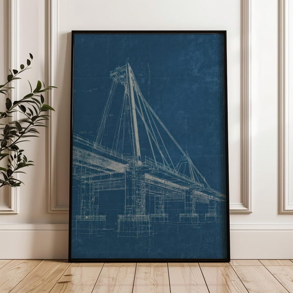 Suspension Bridge Blueprint Architectural Engineering Poster