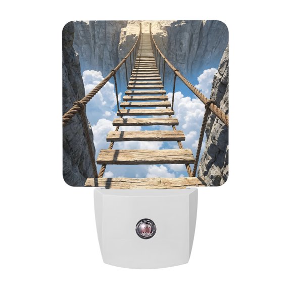 Suspension Bridge Night Lights, Nature Mountain Peaks Sky Blue Cloudscape Smart Auto Dusk to Dawn Sensor Nightlights Plug-in Nightlight for Bedroom Bathroom Living Room Kitchen Hallway