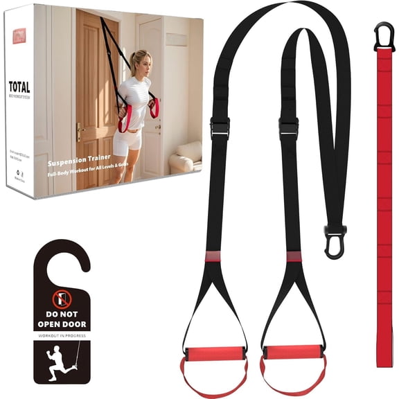 Suspension Straps Trainer for Gym - Integrated Door Anchor for 1-Second Setup, in One Bodyweight Resistance Straps for Indoor & Outdoor Fitness System