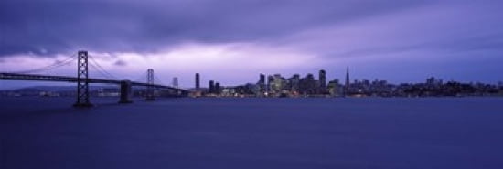 Suspension bridge across a bay Bay Bridge San Francisco Bay San Francisco California USA Canvas Art - Panoramic Images (36 x 12)