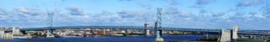 Suspension bridge across a river Ben Franklin Bridge Delaware River Philadelphia Pennsylvania USA Canvas Art - Panoramic Images (44 x 7)