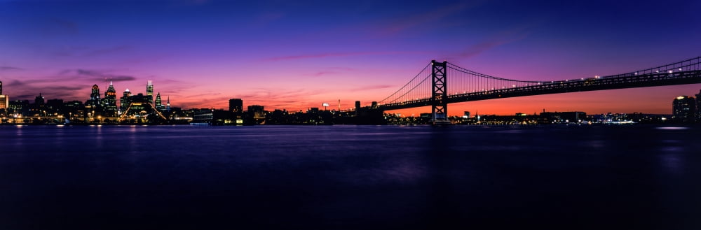 Suspension bridge across a river Ben Franklin Bridge River Delaware Philadelphia Pennsylvania USA Canvas Art - Panoramic Images (12 x 36)