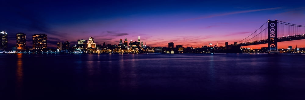 Suspension bridge across a river Ben Franklin Bridge River Delaware Philadelphia Pennsylvania USA Canvas Art - Panoramic Images (6 x 18)