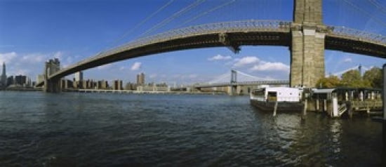 Suspension bridge across a river Brooklyn Bridge East River Manhattan New York City New York State USA Canvas Art - Panoramic Images (30 x 13)