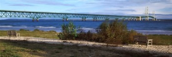 Suspension bridge across a strait Mackinac Bridge Mackinaw City Michigan USA Canvas Art - Panoramic Images (36 x 12)