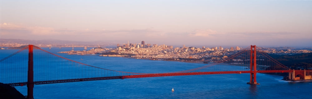 Suspension bridge across the bay Golden Gate Bridge San Francisco California USA Canvas Art - Panoramic Images (36 x 12)