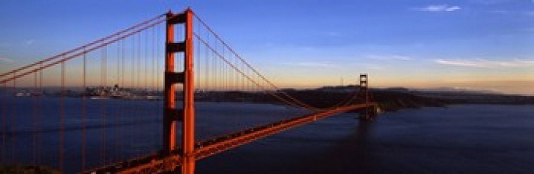 Suspension bridge across the sea Golden Gate Bridge San Francisco California USA Canvas Art - Panoramic Images (36 x 12)