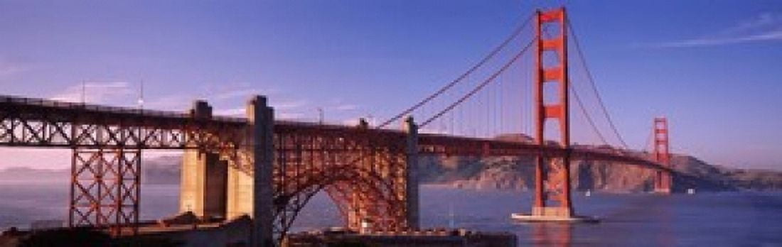 Suspension bridge at dusk Golden Gate Bridge San Francisco Marin County California USA Canvas Art - Panoramic Images (18 x 6)