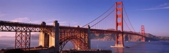 Suspension bridge at dusk Golden Gate Bridge San Francisco Marin County California USA Canvas Art - Panoramic Images (36 x 12)