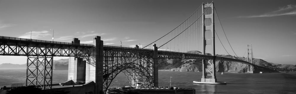 Suspension bridge at dusk Golden Gate Bridge San Francisco Marin County California USA Canvas Art - Panoramic Images (6 x 18)