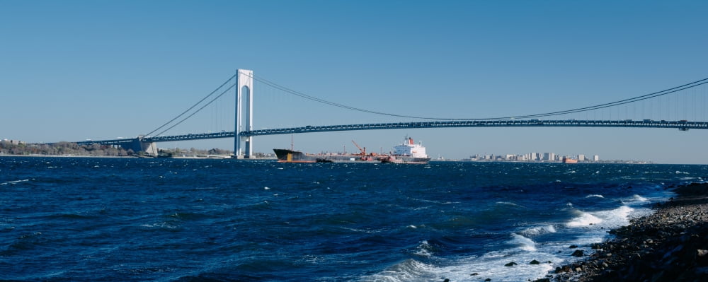 Suspension bridge over a bay Verrazano-Narrows Bridge New York Harbor Staten Island New York City New York State USA Canvas Art - Panoramic Images (27 x 9)