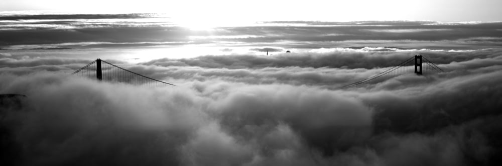 Suspension bridge covered with fog viewed from Hawk Hill Golden Gate Bridge San Francisco Bay San Francisco California USA Canvas Art - Panoramic Images (12 x 36)