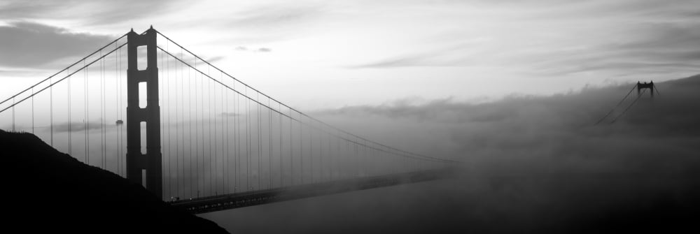 Suspension bridge covered with fog viewed from Hawk Hill Golden Gate Bridge San Francisco Bay San Francisco California USA Canvas Art - Panoramic Images (12 x 36)