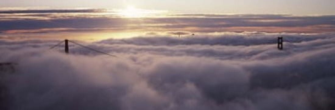 Suspension bridge covered with fog viewed from Hawk Hill Golden Gate Bridge San Francisco Bay San Francisco California USA Canvas Art - Panoramic Images (18 x 6)